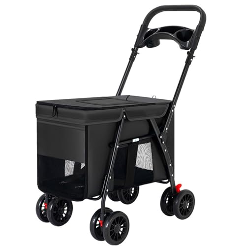 Haustier-Kinderwagen for Kleine Hunde Und Katzen, Faltbarer Hundewagen Mit 4 Rädern, 360 ° Universalrad, Aufbewahrungstasche, Getränkehalter(Black) von ASTVDFQK