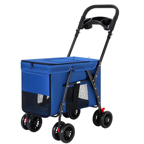 Haustier-Kinderwagen for Kleine Hunde Und Katzen, Faltbarer Hundewagen Mit 4 Rädern, 360 ° Universalrad, Aufbewahrungstasche, Getränkehalter(Blue) von ASTVDFQK
