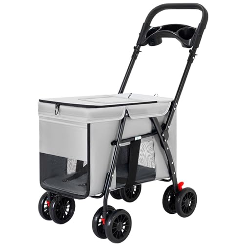 Haustier-Kinderwagen for Kleine Hunde Und Katzen, Faltbarer Hundewagen Mit 4 Rädern, 360 ° Universalrad, Aufbewahrungstasche, Getränkehalter(Gray) von ASTVDFQK