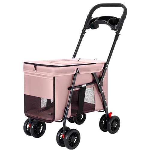Haustier-Kinderwagen for Kleine Hunde Und Katzen, Faltbarer Hundewagen Mit 4 Rädern, 360 ° Universalrad, Aufbewahrungstasche, Getränkehalter(Pink) von ASTVDFQK