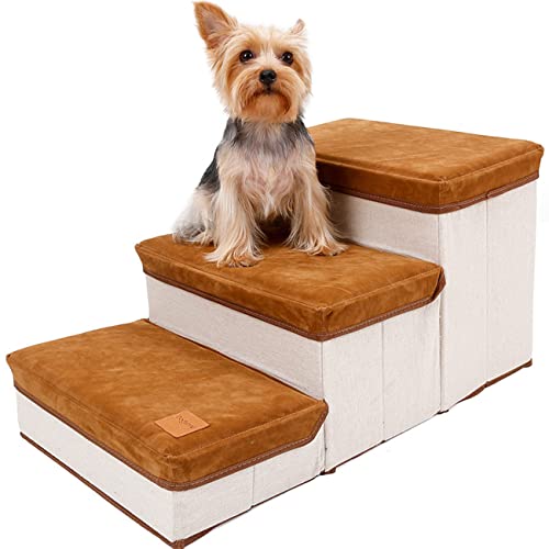 Faltbare Hundetreppe auf dem Bettsofa Kleine Hundewelpen-Kletterleiter Aufbewahrungsbox für Haustierkleidung (Brown) von ASUMUI