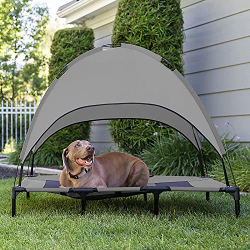 Hundezelt, Haustierzelt, wasserdichter Faltbarer Sonnenschutz im Freien, erhöhtes Hundebett mit Überdachungszelt (Brown L) von ASUMUI