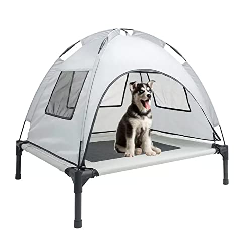 Hundezelt, Haustierzelt, wasserdichter Faltbarer Sonnenschutz im Freien, erhöhtes Hundebett mit Überdachungszelt (Grey L) von ASUMUI