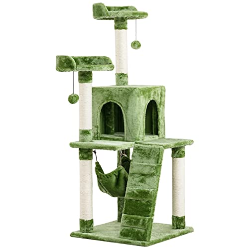 Kratzbaumhaus-Turm aus Holz, großes kletterndes Katzenspielzeug, Kratzbaumturm, Eigentumswohnung, Katzenaktivitätszentrum, Spielmöbel (Green) von ASUMUI