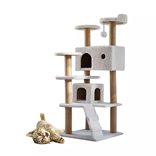 Kratzbaumhaus-Turm aus Holz, großes kletterndes Katzenspielzeug, Kratzbaumturm, Eigentumswohnung, Katzenaktivitätszentrum, Spielmöbel (Grizzle) von ASUMUI