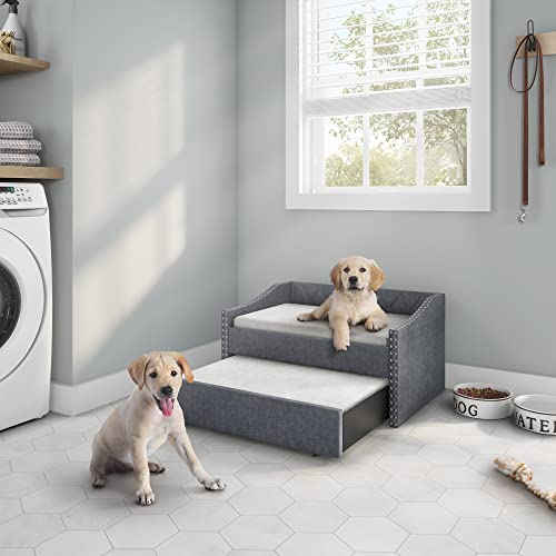 ASY Modernes Haustier-Tagesbett mit Ausziehbett, für kleine und mittelgroße Hunde, Grau von ASY