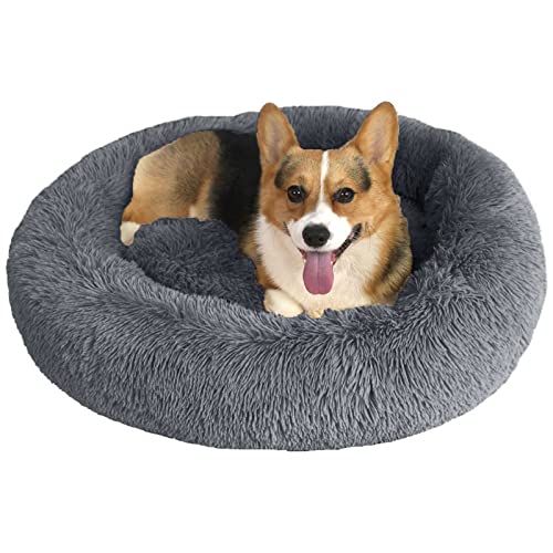 ASelected 70 cm L Donut-Hundebett für große, mittelgroße Hunde, waschbar, beruhigend, Plüsch, Donut-Bett, Anti-Angst, weich, flauschig, extra großes Welpenbett – Grau, rundes Kunstfell-Haustierbett ASelected 70 cm L Donut-Hundebett für große, mittelgroße Hunde, waschbar, beruhigend, Plüsch, Donut-Bett, Anti-Angst, weich, flauschig, extra großes Welpenbett – Grau, rundes Kunstfell-Haustierbett von ASelected
