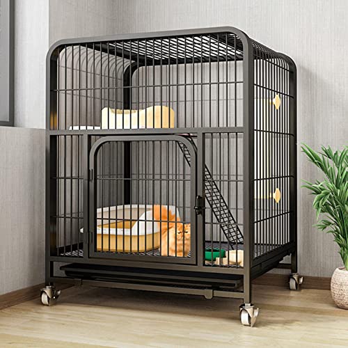 Draht-Katzenkäfig, Große Katzenkäfige Für Den Innenbereich, 2-Stöckiger Katzenkäfig, Gemütlicher Haustierkäfig, Tragbarer Meerschweinchenkäfig, Ideal Für 1–2 Katzen (Schwarz) von ASumPio