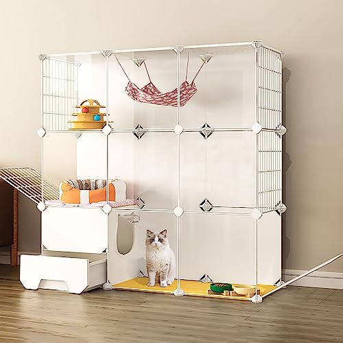 Große Katzenkäfige Für Den Innenbereich, DIY-Katzenlaufstall Mit Katzentoilette, Halbgeschlossenes, Abnehmbares Haustiergehege Aus Metalldraht, Großer Auslauf, Ideal Für 1–3 Katzen (111 X 39 X 111 C Große Katzenkäfige Für Den Innenbereich, DIY-Katzenlaufstall Mit Katzentoilette, Halbgeschlossenes, Abnehmbares Haustiergehege Aus Metalldraht, Großer Auslauf, Ideal Für 1–3 Katzen (111 X 39 X 111 C von ASumPio