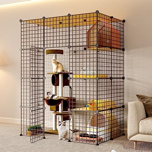 Haustierkäfige Für Katzen, Großer Katzenkäfig Für Den Innenbereich, Katzenkäfig Aus Draht, Tragbarer Meerschweinchenkäfig, Übungsort, Ideal Für 1–3 Katzen (111 X 75 X 146 cm) von ASumPio