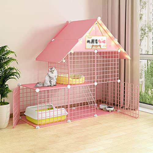 Käfige Für Katzen Für Drinnen, Extra Großer Katzenkäfig, Meerschweinchenkäfig Mit Deckel, Zusammenklappbarer Haustierkäfig, Tragbarer Katzenkäfig, Ideal Für 1–4 Katzen (Rosa, 111 X 39 X 110 cm) von ASumPio
