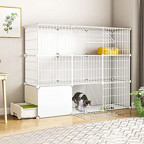 Katzenkäfig Für Den Innenbereich, DIY-Katzenkäfige, Laufstall, Abnehmbarer Metalldraht-Kätzchenkäfig, Katzenzwinger Mit Tür Für Kätzchen Und Kleintiere (Weiß, 139 X 37 X 109 cm) von ASumPio