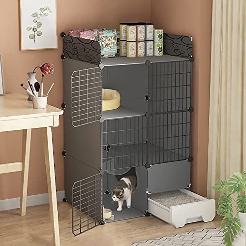 Katzenkäfig Für Den Innenbereich Mit Katzentoilette, Großer Abnehmbarer Kleintierkäfig Aus Metall, DIY-Katzenkäfige Mit 2/3 Ebenen, Anti-Spring-Kätzchenkiste, Haustierkäfige Für Den Innenbereich Für Katzenkäfig Für Den Innenbereich Mit Katzentoilette, Großer Abnehmbarer Kleintierkäfig Aus Metall, DIY-Katzenkäfige Mit 2/3 Ebenen, Anti-Spring-Kätzchenkiste, Haustierkäfige Für Den Innenbereich Für von ASumPio