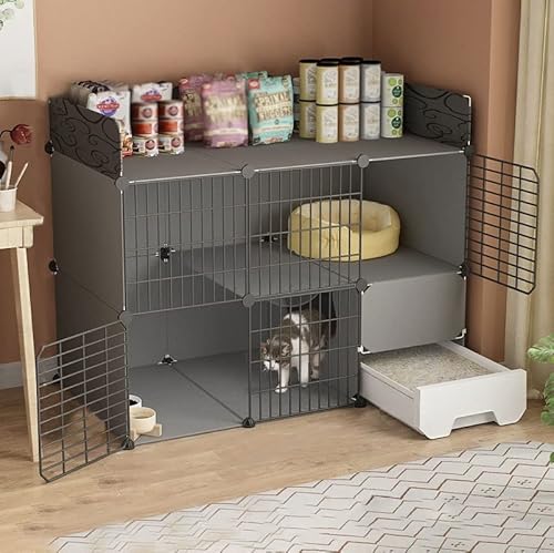 Katzenkäfig Für Den Innenbereich Mit Katzentoilette, Großer Abnehmbarer Kleintierkäfig Aus Metall, DIY-Katzenkäfige Mit 2/3 Ebenen, Anti-Spring-Kätzchenkiste, Haustierkäfige Für Den Innenbereich Für Katzenkäfig Für Den Innenbereich Mit Katzentoilette, Großer Abnehmbarer Kleintierkäfig Aus Metall, DIY-Katzenkäfige Mit 2/3 Ebenen, Anti-Spring-Kätzchenkiste, Haustierkäfige Für Den Innenbereich Für von ASumPio