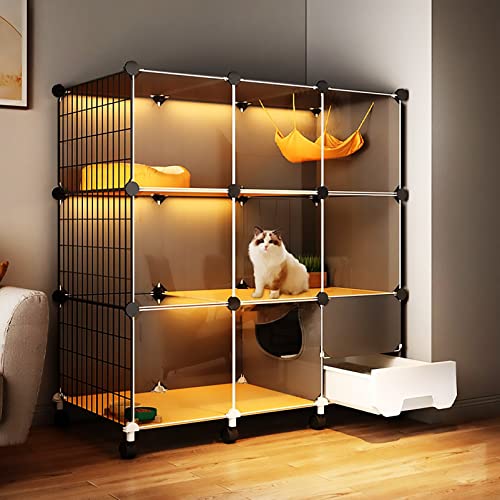 Katzenkäfige Für Den Innenbereich, Katzenkäfig Mit Katzentoilette, DIY-Katzenlaufstall, Großer Auslauf, Ideal Für Katzen (107 X 47 X 112 cm Mit Rädern) von ASumPio