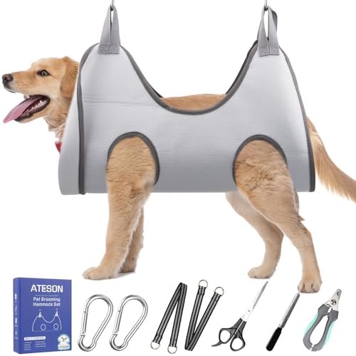 Haustierpflege-Hängematten-Geschirr für mittelgroße und große Hunde, Nageltrimmen, Hundeschlinge zum Schneiden von Nägeln, Hunde-Hänge-Halter mit Nagelknipser, Nagelfeile, Schere von ATESON