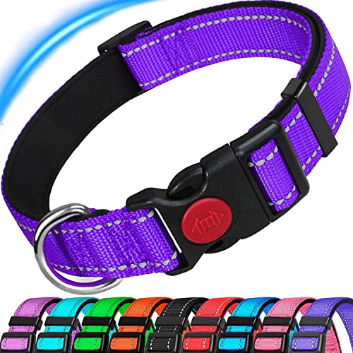 ATETEO Dog Collar,Reflective Adjustable Basic Dog Collar with Soft Neoprene Padding,Purple,Small Medium Large Dogs von ATETEO