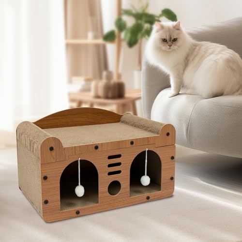 Katzenbetten für Indoor Katzen Katzenhaus, 56x30x30cm Katzenhöhle 2 Schicht Würfel Großer Raum Katzenbett mit Kratzbrett und Spielball, Einfach zu Montierendes Katzenbetten für Indoor Katzen Katzenhaus, 56x30x30cm Katzenhöhle 2 Schicht Würfel Großer Raum Katzenbett mit Kratzbrett und Spielball, Einfach zu Montierendes von ATIVLB
