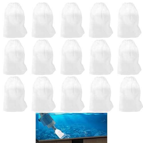 ATMWM 15 Stück Aquarium Filterbeutel, Kies Reiniger Aquarium Filter, Baumwolle Aquarium Filterbeutel, Baumwelle Reiniger Filter Beutel für Elektrische Wasserwechsler Aquarium Kiesreiniger von ATMWM