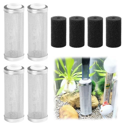 ATMWM 4 Stück 16mm Aquarium Aussenfilter Filterschutz, Edelstahl Aquariumfilter Filterschutz mit Filterschwammr, Guard Mesh Net Filter,Aquarium Schutzhülle für Schutz Fliessen Fisch Garnele von ATMWM