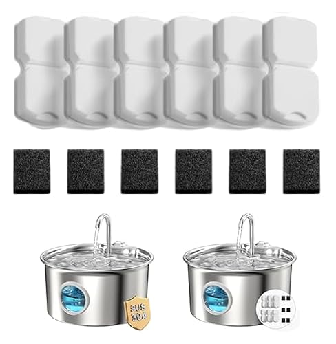 ATMZIQXR 12 Katzenbrunnen Edelstahl Filter: Trinkbrunnen für Katze Filter - Katzen Trinkbrunnen Filter - Verunreinigungen Filtern und Wasser Enthärten - 6 Kohlefilter + 6 Schaumfilter - 3-Monats-Kit von ATMZIQXR
