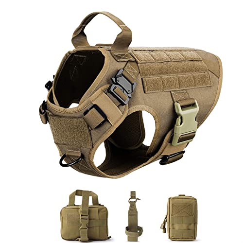 ATUMY Verstellbare Führleine Hundeleine Taktisches Hundegeschirr und Leine Set Metallschnalle Große Hundeweste Haustiergeschirr(Brown Harness Bag,L) von ATUMY