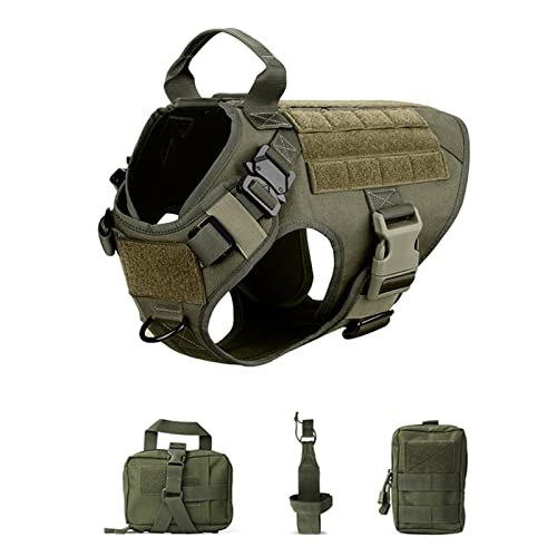 ATUMY Verstellbare Führleine Hundeleine Taktisches Hundegeschirr und Leine Set Metallschnalle Große Hundeweste Haustiergeschirr(Green Harness Bag,M) von ATUMY