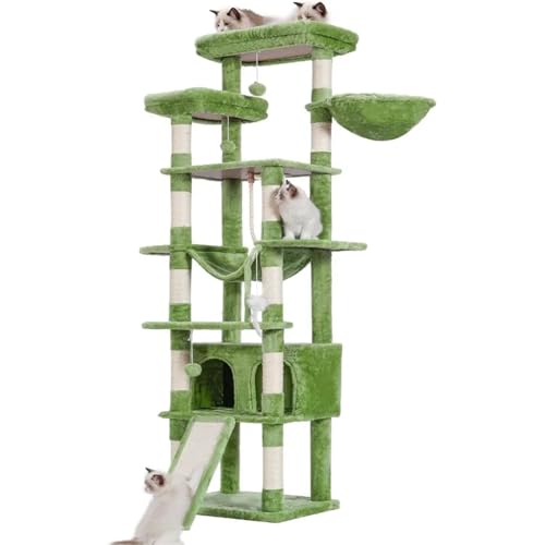 ATUMY möbel für Katzen 78-Zoll-Katzenturm mit Mehreren Ebenen für Hauskatzen, 2 verbreiterte Plüschsitzstangen, Katzenwohnung mit Kratzbrett und großem Kratzbaum katzenbaum(Green) von ATUMY