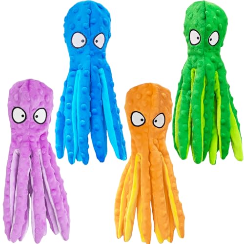 ATZNZIK Quietschendes Hundespielzeug, Oktopus, Plüsch-Hundespielzeug für aggressive Kauer, keine Füllung, knisterndes Plüsch, Hundespielzeug für Welpen, langlebig, interaktiv, 4 Farben, 4 Stück ATZNZIK Quietschendes Hundespielzeug, Oktopus, Plüsch-Hundespielzeug für aggressive Kauer, keine Füllung, knisterndes Plüsch, Hundespielzeug für Welpen, langlebig, interaktiv, 4 Farben, 4 Stück von ATZNZIK