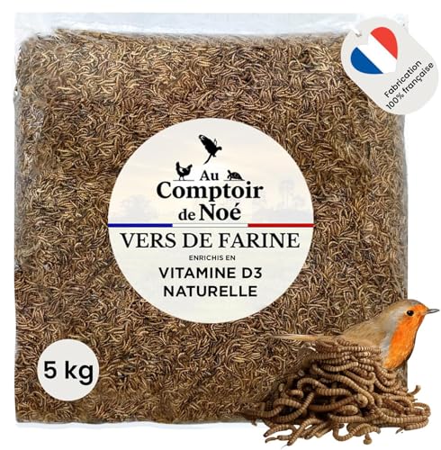 Französische getrocknete Mehlwürmer, 5 kg (32,5 l), 100 % natürlich, Insekten, reich an Proteinen und guten Fetten, Futter für Wildvögel und Schildkröten, Mehlwürmer am Comptoir de Noah von AU COMPTOIR DE NOE