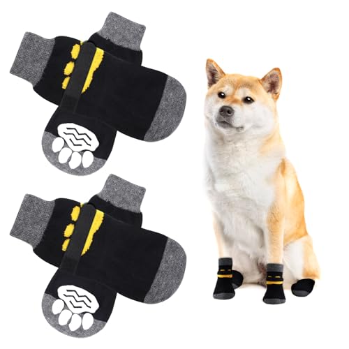 AUAUY 2 Paar Indoor Anti-Rutsch Socken für Hunde, Einem Weichen Haustierschutz, Antirutschsocken Hund Mit Klettverschluss, Hartholzböden in Innenräumen, Hundesocken für Kleine Mittlere Große Hunde-M von AUAUY