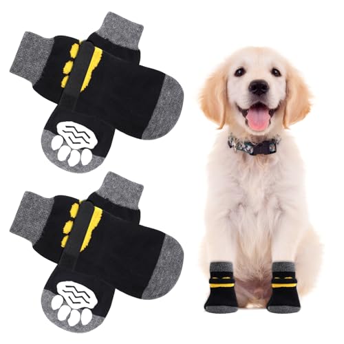 AUAUY 2 Paar Indoor Anti-Rutsch Socken für Hunde, Einem Weichen Haustierschutz, Antirutschsocken Hund Mit Klettverschluss, Hartholzböden in Innenräumen, Hundesocken für Kleine Mittlere Große Hunde-S von AUAUY