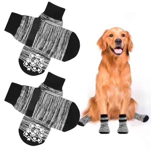 AUAUY 2 Paar Indoor Anti-Rutsch Socken für Hunde, Einem Weichen Haustierschutz, Antirutschsocken Hund Mit Klettverschluss, Hartholzböden in Innenräumen, Hundesocken für Kleine Mittlere Große Hunde-L von AUAUY
