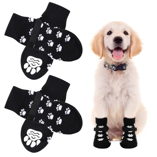 AUAUY 2 Paar Indoor Anti-Rutsch Socken für Hunde, Einem Weichen Haustierschutz, Antirutschsocken Hund Mit Klettverschluss, Hartholzböden in Innenräumen, Hundesocken für Kleine Mittlere Große Hunde-S von AUAUY