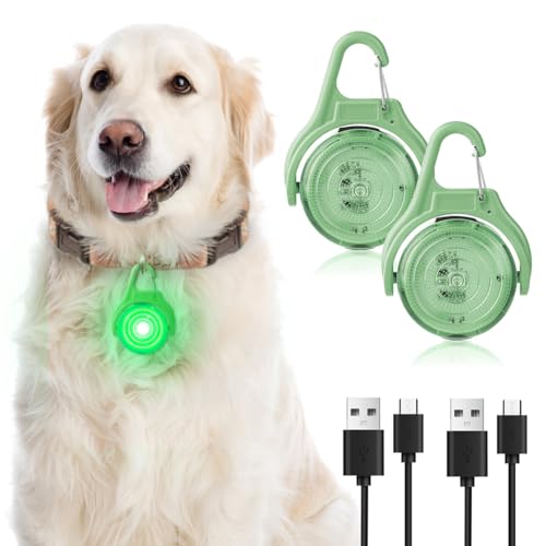 AUAUY 2PCS LED Blinklicht, 4 Modis Hundelicht USB Aufladbar Wasserdichtes Sicherheitslicht Reflektoren Licht für Schulranzen, Sicherheitslicht Anhänger für Wandern Laufen Joggen Haustier Kleidung-Grün von AUAUY