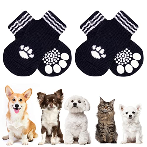 AUAUY Indoor Anti-Rutsch Socken für Hunde und Katzen, Pet Socken, Hundesocken Anti Rutsch Pfotenschutz und Traktion Dank Silikon-Gel 2 Größen für Kleine-Mittlere Tiere(Schwarz XS) von AUAUY