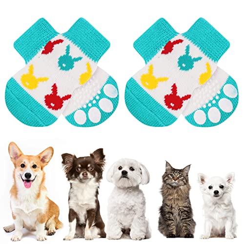 AUAUY Indoor Anti-Rutsch Socken für Hunde und Katzen, Pet Socken, Hundesocken Anti Rutsch Pfotenschutz und Traktion Dank Silikon-Gel 2 Größen für Kleine-Mittlere Tiere(Grün und Weiß S) von AUAUY
