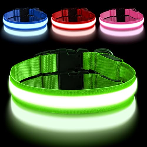 AUAUY Leuchthalsband Hund, Hundehalsband Leuchtend Aufladbar mit 3 Beleuchtungsmodi, Einstellbar Blinklicht Sicherheit Halsband, LED Hundehalsband Wasserdicht für Kleine Mittlere Große Hunde, Grün-L AUAUY Leuchthalsband Hund, Hundehalsband Leuchtend Aufladbar mit 3 Beleuchtungsmodi, Einstellbar Blinklicht Sicherheit Halsband, LED Hundehalsband Wasserdicht für Kleine Mittlere Große Hunde, Grün-L von AUAUY
