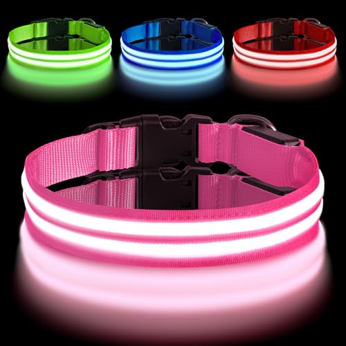 AUAUY Leuchthalsband Hund, Hundehalsband Leuchtend Aufladbar mit 3 Beleuchtungsmodi, Einstellbar Blinklicht Sicherheit Halsband, LED Hundehalsband Wasserdicht für Kleine Mittlere Große Hunde, Rosa-L AUAUY Leuchthalsband Hund, Hundehalsband Leuchtend Aufladbar mit 3 Beleuchtungsmodi, Einstellbar Blinklicht Sicherheit Halsband, LED Hundehalsband Wasserdicht für Kleine Mittlere Große Hunde, Rosa-L von AUAUY