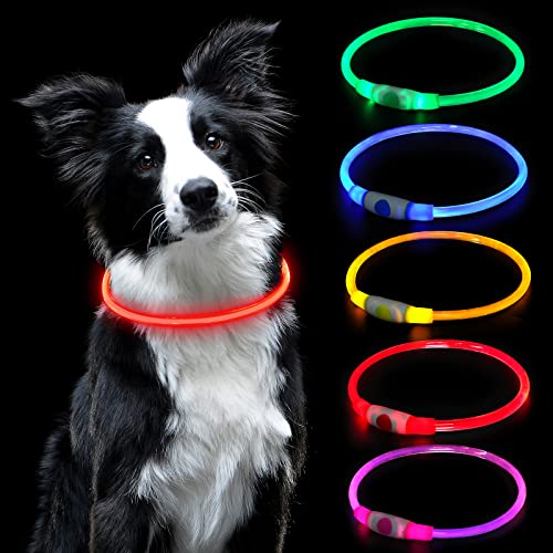 AUAUY Leuchthalsband Hund, LED Hundehalsband USB Aufladbar Längenverstellbarer Haustier Sicherheit Kragen Zuschneidbares Wasserdicht Leuchthalsband für Hunde und Katzen, 3 Modus (Rot) von AUAUY