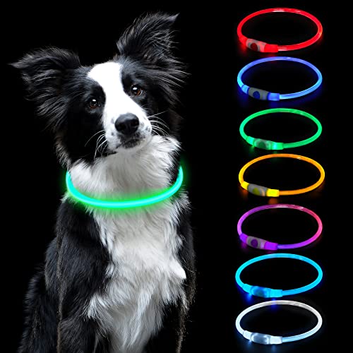 AUAUY Leuchthalsband Hund, LED Hundehalsband USB Aufladbar Längenverstellbarer Haustier Sicherheit Kragen Zuschneidbares Wasserdicht Leuchthalsband für Hunde und Katzen (7 Farben) von AUAUY