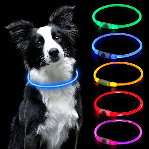AUAUY LED Leuchthalsband Hund, USB Aufladbar Längenverstellbarer Haustier Sicherheit Kragen Zuschneidbares Wasserdicht Leuchthalsband für Hunde und Katzen, 3 Modus (Blau) von AUAUY