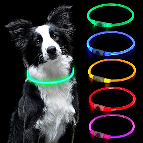 AUAUY LED Leuchthalsband Hund, USB Aufladbar Längenverstellbarer Haustier Sicherheit Kragen Zuschneidbares Wasserdicht Leuchthalsband für Hunde und Katzen, 3 Modus (Grün) von AUAUY
