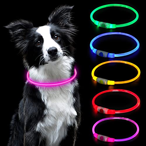 AUAUY LED Leuchthalsband Hund, USB Aufladbar Längenverstellbarer Haustier Sicherheit Kragen Zuschneidbares Wasserdicht Leuchthalsband für Hunde und Katzen, 3 Modus (Rosa) von AUAUY