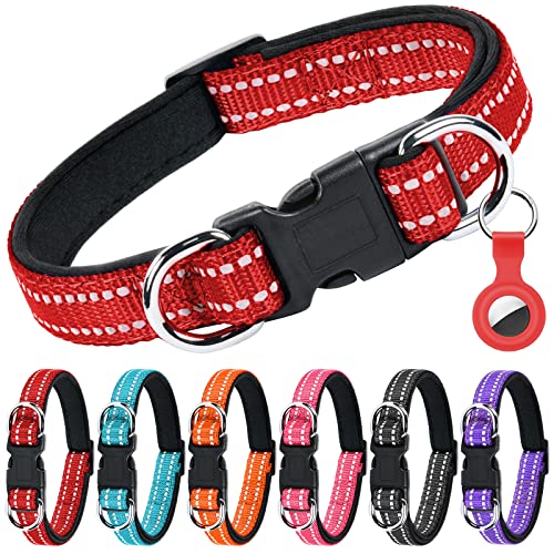 AUAUY Reflektierend Halsband Hund, Verstellbares Atmungsaktives Hundehalsband, Weich Gepolstertes Neopren Nylon Hunde Halsband mit Doppel-D-Ring und AirTag-Hülle für Kleine Mittel Große Hunde(Rot-S) AUAUY Reflektierend Halsband Hund, Verstellbares Atmungsaktives Hundehalsband, Weich Gepolstertes Neopren Nylon Hunde Halsband mit Doppel-D-Ring und AirTag-Hülle für Kleine Mittel Große Hunde(Rot-S) von AUAUY