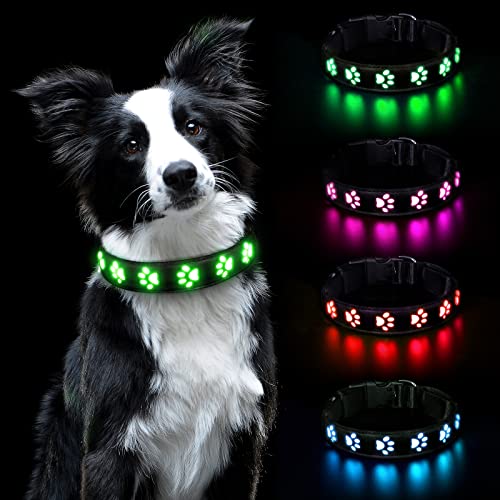AUAUY Hundehalsband Leuchtend, LED Leuchthalsband Hunde Halsband USB Wiederaufladbar Wasserdichtes für Kleine Mittlere Große Haustier Einstellbar Sicherheit Kragen mit 3 Beleuchtungsmodi (Grün-L) von AUAUY