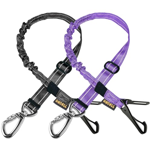 AUBELL Hunde-Sicherheitsgurt für Auto, 2er-Pack, 3-in-1, verstellbar, reflektierend, strapazierfähig, mit Clip, Hakenverschluss und Schnalle, Drehgelenk-Karabiner aus Zinklegierung, Schwarz + Violett von AUBELL