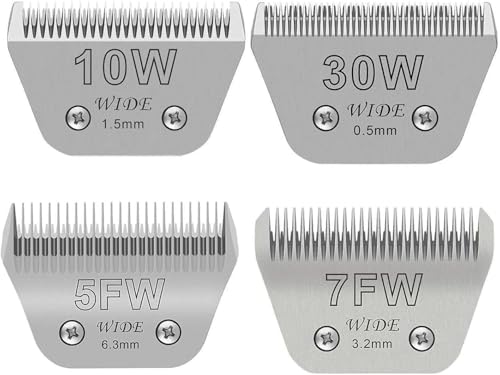 4 breite Klingen für Hundepflegeklingen, kompatibel mit Andis, Oster A5, Wahl km10, Edelstahl-Klingen für Tiere, Hunde, Katzen, Pferde, Silber, Größe #10 W + 30 W + 5 FW + 7FW 4 breite Klingen für Hundepflegeklingen, kompatibel mit Andis, Oster A5, Wahl km10, Edelstahl-Klingen für Tiere, Hunde, Katzen, Pferde, Silber, Größe #10 W + 30 W + 5 FW + 7FW von AUDOC