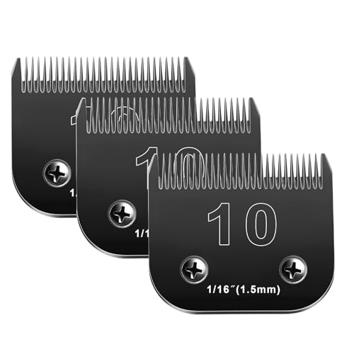 AUDOC 10 Klingen für Hundepflege, kompatibel mit Andis/Oster A5/Wahl KM-10 Serie, abnehmbare Schermaschine, Ersatzklinge, Schwarz, Größe 10, Klinge 1/16 Zoll (10#/3 Stück) von AUDOC