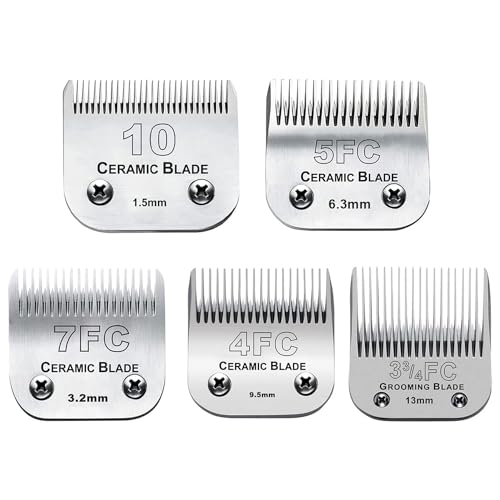 Fellpflege-Ersatzklingen für Hunde, kompatibel mit Andis Pet Clipper/Oster A5/Wahl KM Series Hunde-Schermaschine mit Keramikklinge und Edelstahlklinge (#10+5FC+7FC+3FC+4FC) von AUDOC